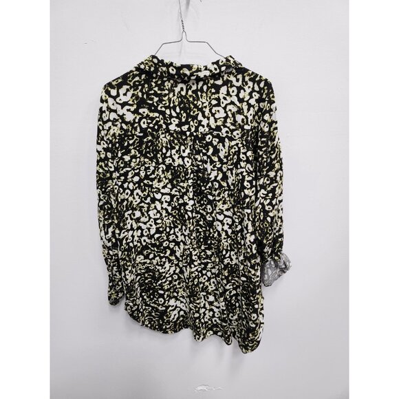 Rock & Republic Womens Animal Print Top XXL Green Tab Sleeve Button Up Casual - Picture 2 of 8